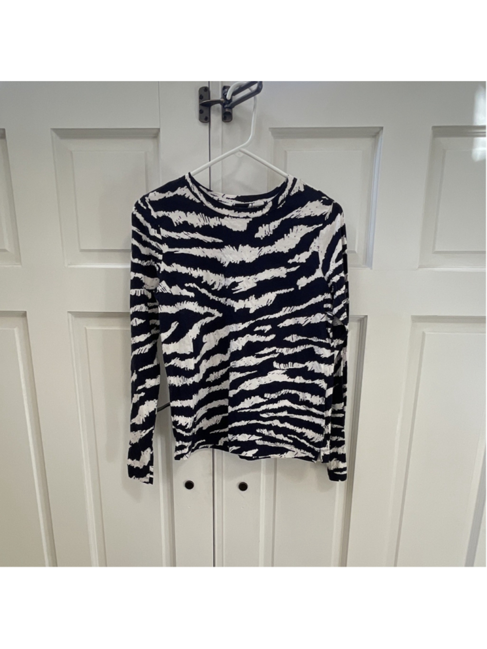 LOFT Womens Zebra Print Long Sleeve Crew Neck Cotton Knit T-Shirt Size S